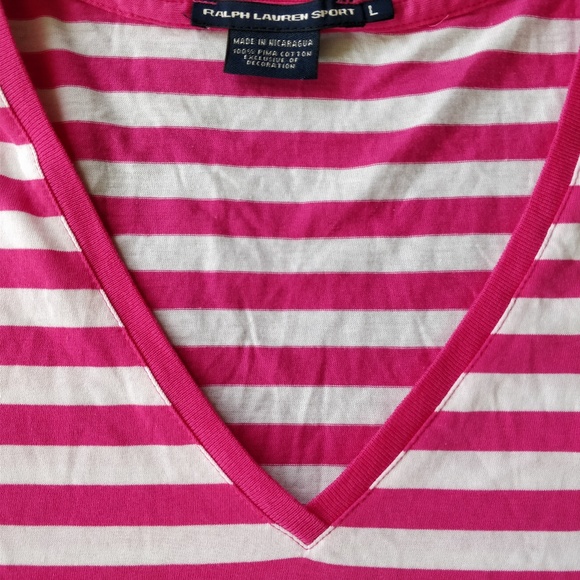 Ralph Lauren Sport v-neck pink stripe tee - Picture 2 of 5